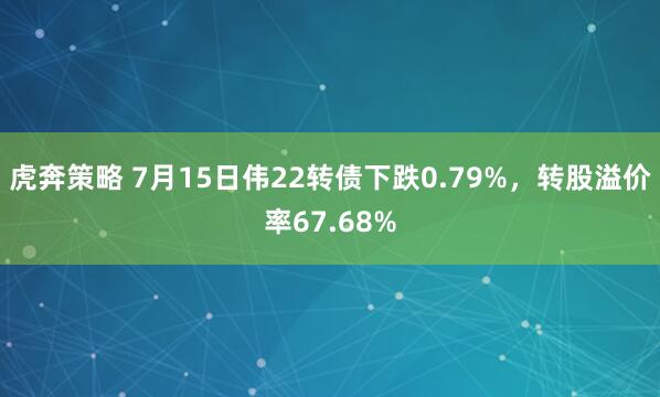 虎奔策略 7月15日伟22转债下跌0.79%，转股溢价率67.68%